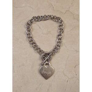 Vintage Sterling Silver Charm Bracelet Angie Engraved Heart Charm Toggle 22.45 G